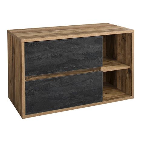 Ac-Deco – Meuble sous vasque simple 100 x 46 x 60 cm – Façades en bois MDF aspect béton – Design moderne avec fermeture amortie (1/4)
