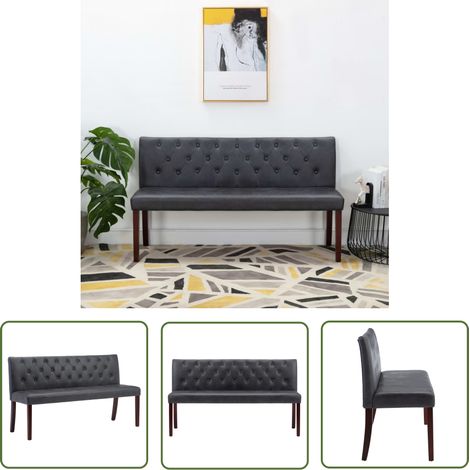 The Living Store Banc 148,5 cm Gris Similicuir daim - Banc Retro - Banc Coffre - Banc Tissu - Meuble Salle À Manger - Chaise Confortable (1/5)