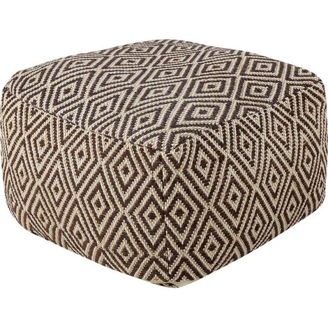 Pouf in lana beige marrone bianco motivo geometrico moderno boho poggiapiedi Manisa (1/5)