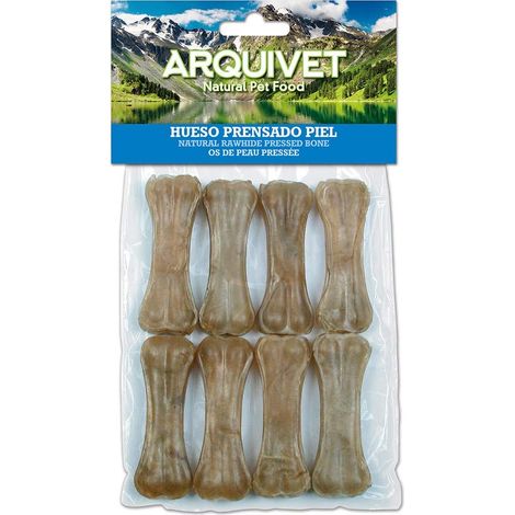ARQUIVET - Osso pressato in pelle bovina 8 cm (sacchetto 8 unità) - Osso per cani - Osso per rinforzare i denti del cane - Osso masticabile