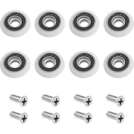 Set di 8 rulli per porta doccia con viti M5 - Rullo curvo bianco per porta con ruote eccentriche - Rulli e rotelle di ricambio per porte scorrevoli in vetro - 20 mm (1/5)