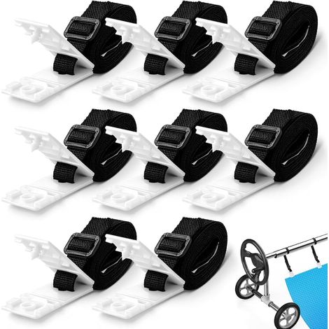 Sangles de Maintien et Pinces pour Enrouleur Bâches Piscine, 8 Accessoires Enrouleur de Couverture Solaire Fixation Bache Piscine Pince Sangle Bache, pour couvertures de bâches de Piscine (1/5)
