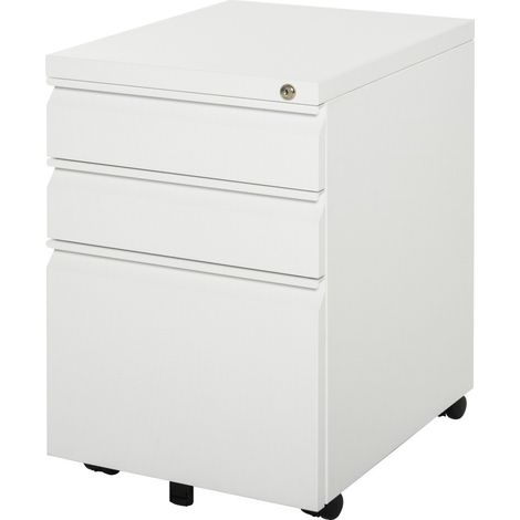 Caisson de bureau 3 tiroirs avec roulettes - Structure en acier compact - Poignée concave design - Blanc 39x48x60 cm (1/5)