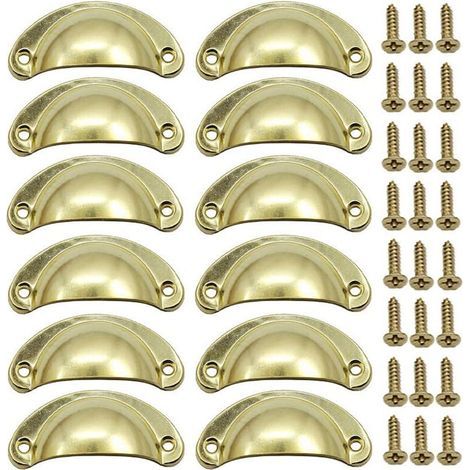 12PCS Retro Shell Door Handle Gold 82mm Vintage Drawer Cabinet Handle with Screws