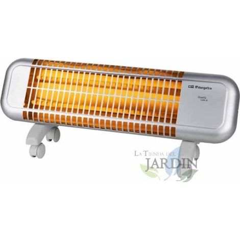 Stufa al quarzo Orbegozo. 2 livelli di potenza: 600 e 1.200 W. 2 barre al quarzo. Ruote di trasporto.
