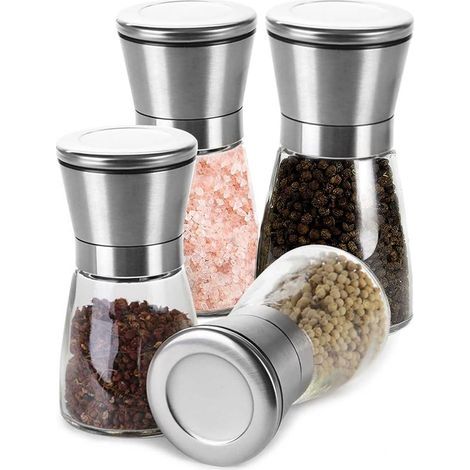 Set aus 4 Salz- und Pfeffermühlen, originale Salz- und Pfeffermühle aus Edelstahl, Kupfer, gebürstetem Edelstahl und Glas, Gewürzmühlen - 160 ml (1/5)