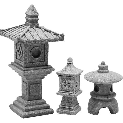Ensemble 3 Pièces de Statues Pagodes Miniatures en Pierre pour Décoration Jardin Zen, Extérieur et Intérieur, Ornements pour Bonsaïs, Style Japonerie, Accessoires de Paysage Zen