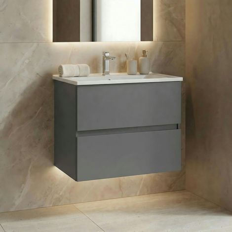 Meuble vasque suspendu 71 cm gris 2 tiroirs OCEA (1/4)