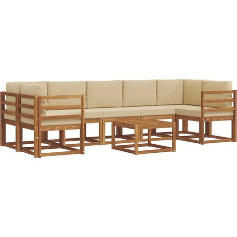 Conjunto de sofás de exterior con cojín 8 pcs Natural y Beige vidaXL