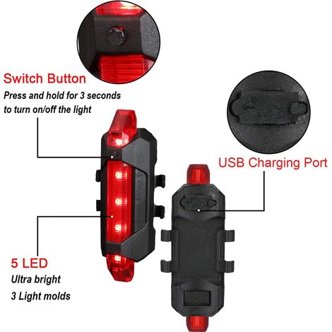LED-Scheinwerfer, Frontlicht, Rücklicht, USB-aufladbar, wasserdicht, Rücklicht-Set (1/5)