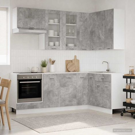 vidaXL Unité de cuisine LYON 8 pcs Gris béton Bois d'ingénierie (1/5)