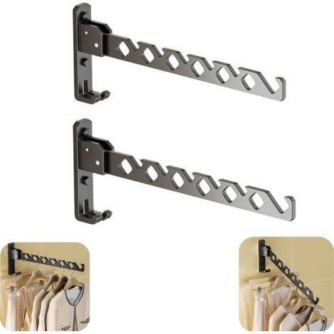 Étendoirs muraux pliables lot de 2 - séchoirs à linge 34 x 13 cm sans perçage, noirs (1/5)