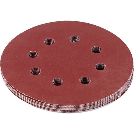Disques à Poncer Rouges 125mm, 8 Trous, Papier Abrasif Grain 150 (1/3)