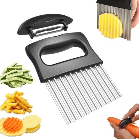 2 en 1 Couteau ondulé, Ondulé Coupe Pomme de Terre avec Poignée, Trancheur à Vague en Acier Inoxydable, Éplucheur Intégré à la Poignée, pour Couper Frites, Pommes de Terre et Fruits (1/5)