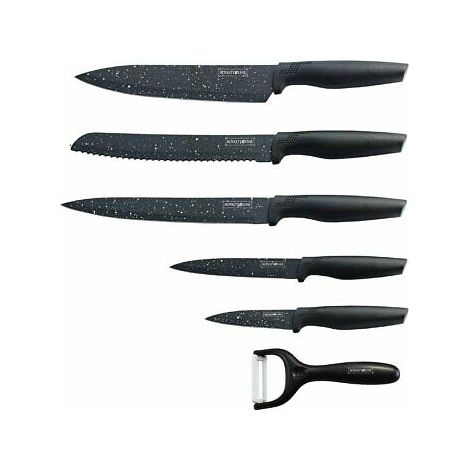 SET COLTELLI PELAPATATE ROYALTY LINE CUCINA NERI ANTIADERENTE TAGLIARE