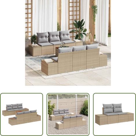 vidaXL Gartenmöbel -  Gartensofa-set 7 pcs Beige und Hellgrau Poly-Rattan (1/5)