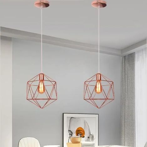 Lot de 2 Moderne Lampe Suspension Industrielle Simple Lustre Luminaire en Cage Métal Pour Salon Chambre (1/4)