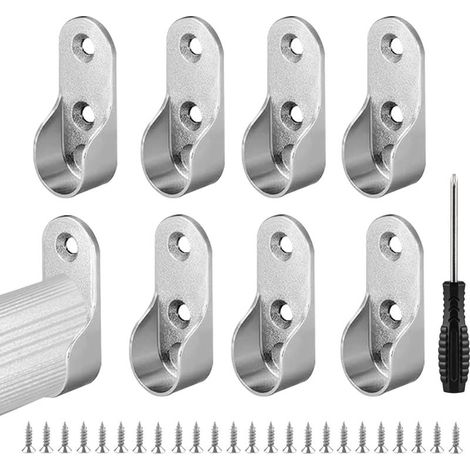 Pièces Barre de penderie Support de Tringle Penderie en Métal avec Vis Support de tube d'armoire ovale douilles de poteau de placard en alliage Fixation Murale pour Vetement Placard Dressing (1/4)