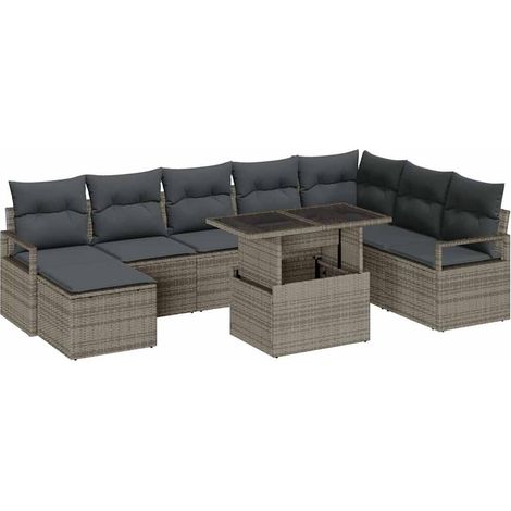 Garden Sofa Set with Storage 9 pcs Grey Poly rattan vidaXL