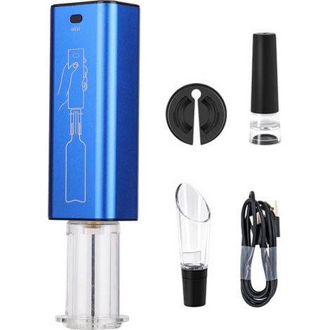 Ouvre-bouteille électrique sans fil 4 en 1, découpeur de capsule inclus, automatique et de qualité alimentaire, bleu, pour maison, hôtel, bar et fête. (1/5)
