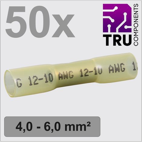 TRU COMPONENTS TC-12888412 Stoßverbinder mit Schrumpfschlauch 4 mm² 6 mm² Vollisoliert Gelb 50 St.