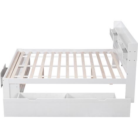 Cama doble 160 x 200 cm blanca con USB, cajones y almacenaje, sin colchón (1/5)