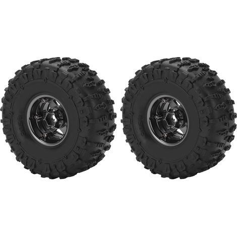 2 Pneus et Roues RC 1.9 pouces Moyeu Allié Pneu Caoutchouc Hex 12mm pour Véhicule Crawler 1/10 Titane et Noir (1/5)