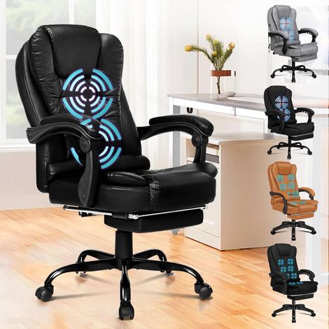 Ergonomischer Bürostuhl Leder Schwarz Massage Lordosenstütze (1/5)