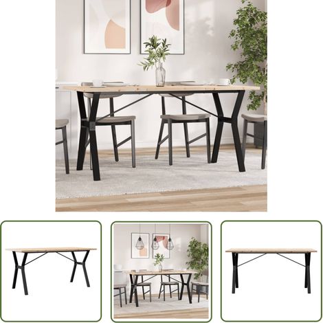 The Living Store Table à manger cadre en Y 160x80x75,5 cm bois pin massif acier - Table À Manger - Table De Salle À Manger - Table En Bois - Table Design - Table Familiale (1/5)