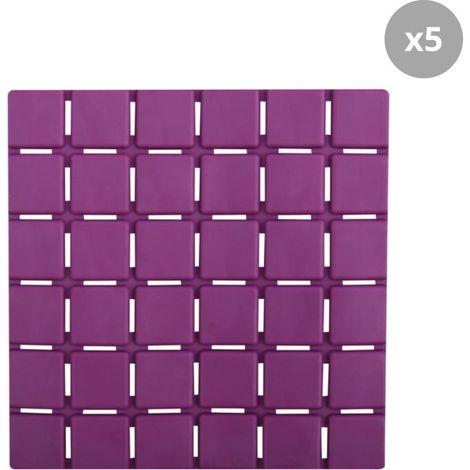 Lot de 5 Tapis antidérapants de douche ou baignoire Caoutchouc QUADRO 13x13cm Violet MSV (1/4)