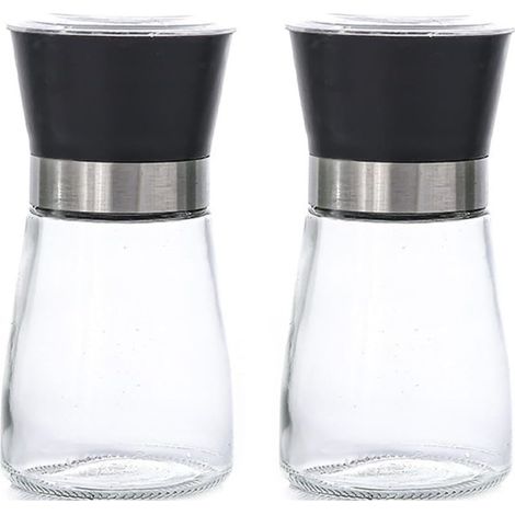 Lot de 2 moulins à épices manuels en acier inoxydable et verre - (1/5)