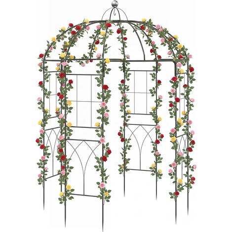 COSTWAY Arche de Jardin en Forme de Cage à Oiseaux, Arche Décorative Métallique avec Treillis pour Plantes Grimpantes, Crochet de Suspension, Pergola Extérieure pour Fête, Mariage (1/5)