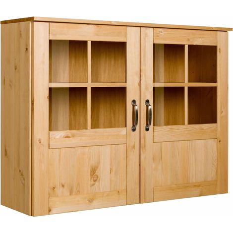 Vitrine murale en bois FSC® – 2 portes en verre – Style campagnard – Rangement pour verrerie – Dimensions optimales pour cuisine (1/5)