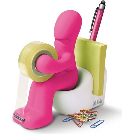 Dispenser di nastro adesivo creativo per l'ufficio: supporto divertente e funzionale con rotolo integrato, design giocoso e pratico.