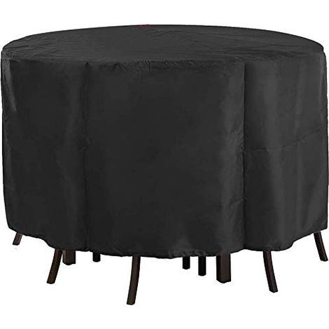 Table De Jardin Ronde, Housse De Chaise De Table De Patio Ronde, Housse De Meubles De Patio Extérieur Oxford Robuste Coupe-Vent, Imperméable Et Résistant Aux UV 185 110cm (1/5)