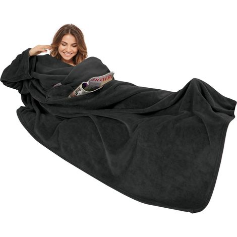 Gözze - Coperta Premium con Maniche e Tasca a Marsupio, 100% Poliestere, 150 x 240 cm - Nero (1/4)