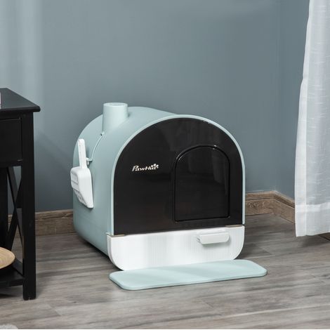 Toilette per gatti con coperchio, lettiera chiusa con tappetino, plastica verde, 43 x 44 x 47 cm (1/5)
