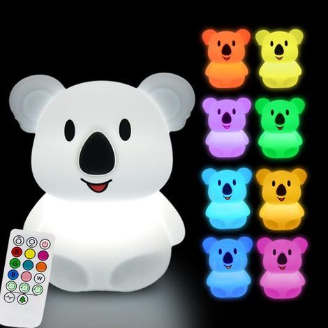 Lámpara de noche con forma de koala para niños, lámpara para dormitorio infantil, luces decorativas con forma de animales para niñas y niños, brillo y color ajustables. (1/5)
