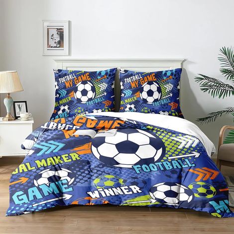 Housses de Couette Football Enfant 200×200cm Parure de Lit Sport Football Motif pour- Housses en Microfibre lavables en machineavec Fermeture Éclair et 2 Taies d'oreiller 65x65cm (F9x200) (1/5)