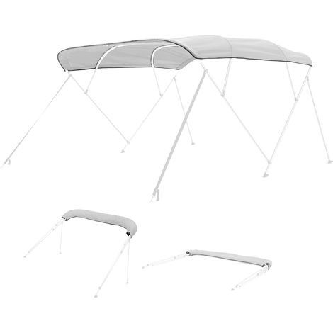Mophorn Tendalino per barca a 4 archi, copertura in poliestere 600D con struttura in lega di alluminio, tettoia resistente all'acqua con borsa, larghezza regolabile da 241 a 262 cm, grigio chiaro