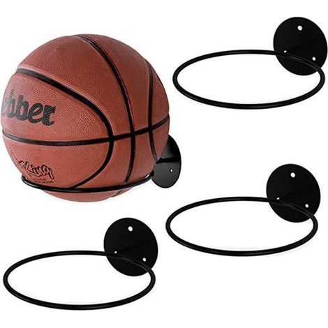 Support mural pour 4 ballons de sport - 23,5 x 6,5 x 18,5 cm - Métal - noir - anneau de basket - poteau de basket - support d'exposition (1/5)