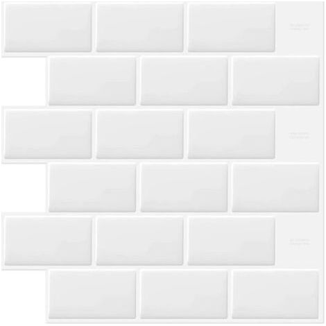 White Brick Effect Self-Adhesive Wall Tiles for Kitchen Backsplash and Bathroom, 10 Sheets, 12" x 12" (1/5)