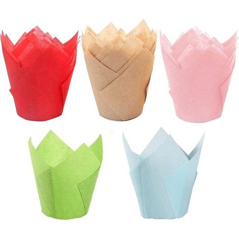 200 Pièces Tasses Papier Cuisson Tulipe, Cupcake Moules en Papier, Emballages Muffins à Cupcakes,pour la Cuisson Gâteaux 5 Modèles) (1/5)