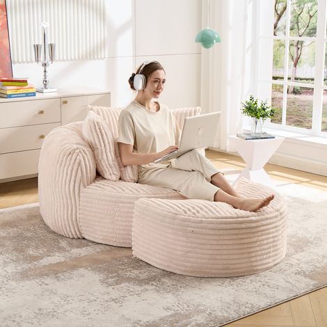 Asiento grande y redondo para tumbonas de descanso, banco de lectura de interior, sofá cama sin patas con reposapiés, gran formato, tejido suave y respaldo de tela acordonada, adecuado para salas de e (1/5)