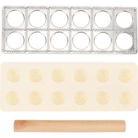 Presse à raviolis en alliage d'aluminium, outil de fabrication de boulettes en plastique avec rouleau à pâtisserie en bois pour la cuisine familiale et le Restaurant. (1/5)
