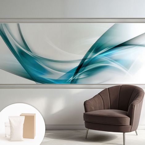 Papier peint intissé à motifs décoratifs pour salon chambre et bureau Décoration murale élégante avec colle Vagues bleues 250x104 cm (1/5)