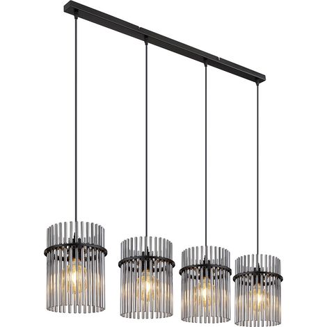 Lampada a sospensione nera da tavolo lampada a sospensione a 4 fiamme in vetro fumé, metallo nero, 4x E27, LxLxH 110x20x140 cm