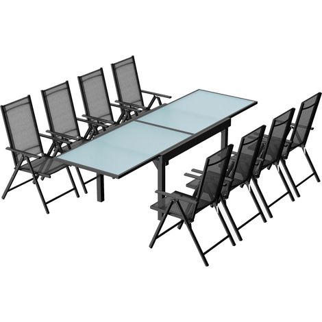 Garten-Esstisch ausziehbar und 8 Stühle aus Aluminium und PVC-Gewebe BRESCIA