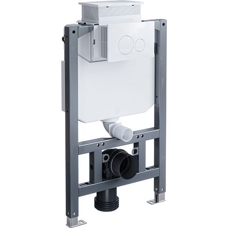 HOROW 82 cm WC Bâti-support pour WC suspendu - avec réservoir de - Avec plaque de déclenchement ronde blanche (1/5)