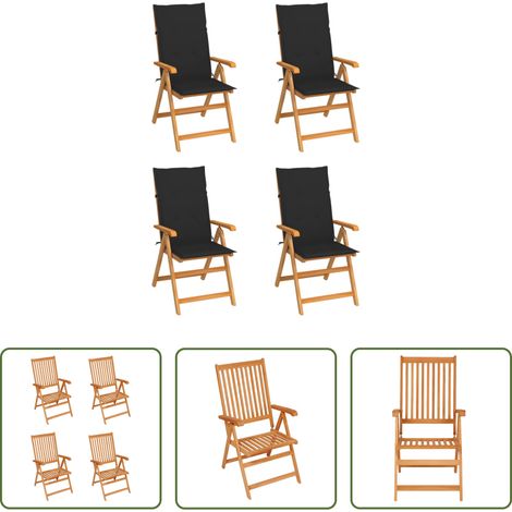 Chaise de jardin teck - Chaises de jardin lot de 4 avec coussins noir Bois teck solide (1/5)